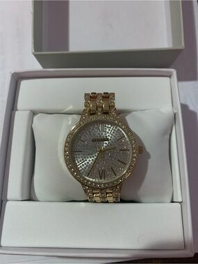 Kessaris Women’s Gold-Tone Crystal Bracelet Watch